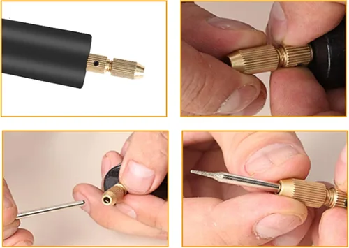 Miniatura 6 de Mini taladro de mano eléctrico, DC 5V portátil de mano micro USB taladro con 3 brocas de repuesto, rango de pinza de 0.028-0.051 in