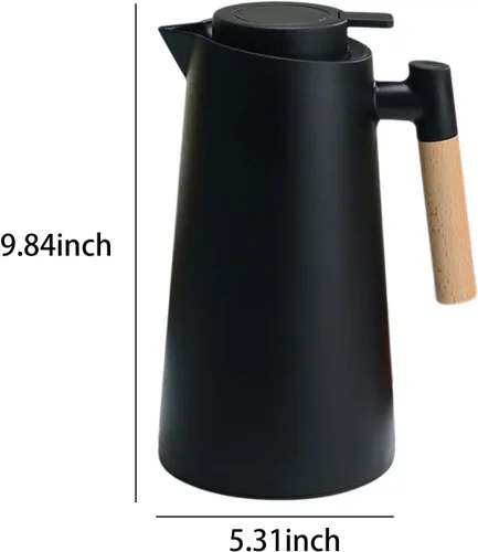 Miniatura 6 de Jarra térmica de doble pared de 1 litro, olla térmica al vacío con mango de madera, hervidor de agua, frasco aislado, jarra de té que mantiene