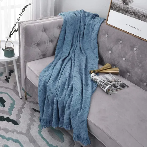 Miniatura 8 de Simple&Opulence Manta 100% algodón para cama, sofá, manta tejida geométrica de lujo bohemia con borlas, suave, ligera, acogedora, transpirable
