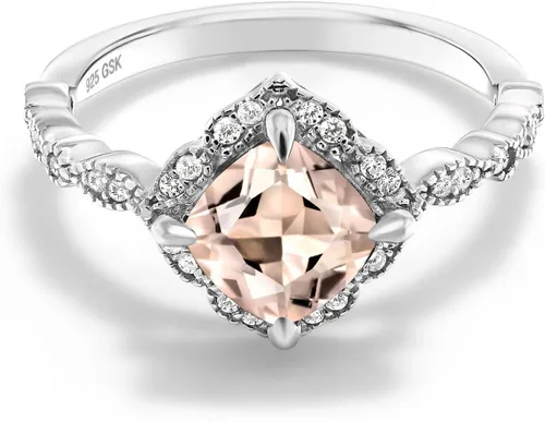 Miniatura 47 de Gem Stone King Anillo de compromiso solitario de moissanita blanca con piedra natal de corte cojín de 0.276 in para mujer, plata de ley 925