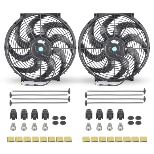 Miniatura 19 de Ventilador delgado universal de empuje eléctrico para radiador 12V 80W de alto rendimiento, kit de montaje azul de 2 piezas
