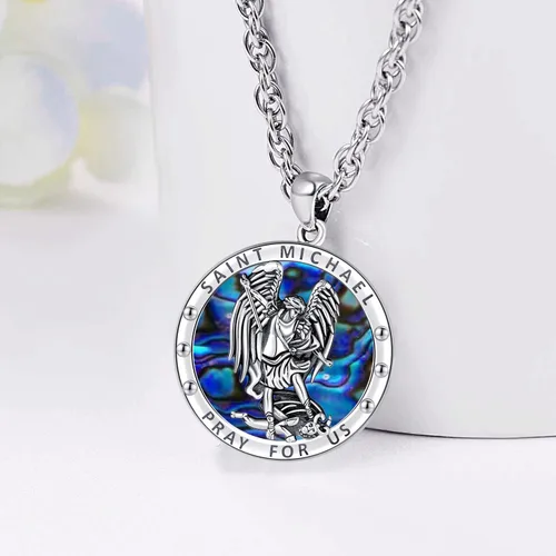 Miniatura 248 de Odinstone Collar de plata de ley 925 con medalla de San Miguel/San Cristóbal/San Benito/Crucifijo de Jesús/San Uriel/Arcángel Rafael para hombres