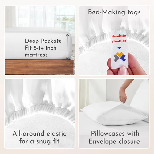 Miniatura 5 de California Design Den Sábanas de Algodón 100% Natural Tamaño Full Juego de Cama con Bolsillos Profundos - Tejido Satinado Suave, Sábanas Duraderas