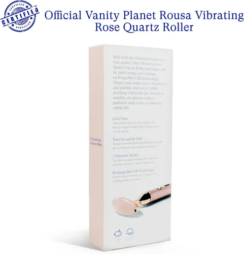 Miniatura 6 de Vanity Planet Rodillo vibrante de cuarzo rosa Rousa - Rodillo facial de piedra natural que ayuda a reducir las líneas finas y las arrugas - 13,000