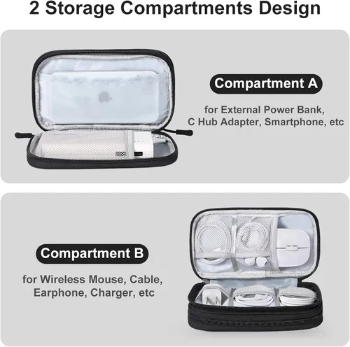 Miniatura 3 de Bevegekos Tech Organizer Estuche de viaje, kit de tecnología de transporte para electrónica y accesorios (mediano, negro)