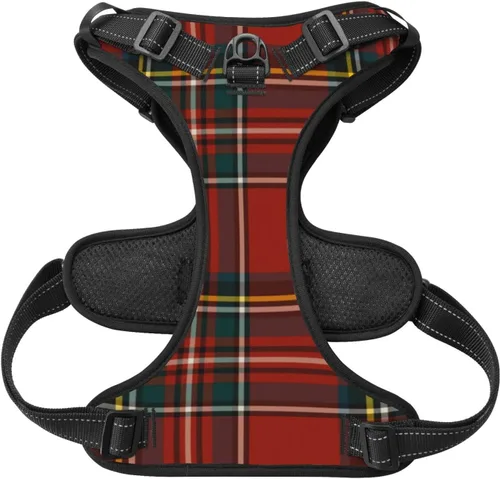 Miniatura 4 de Arnés para perro sin tirones, Royal Stewart Tartán clásico rojo escocés a cuadros ajustable reflectante transpirable Oxford chaleco suave para Royal