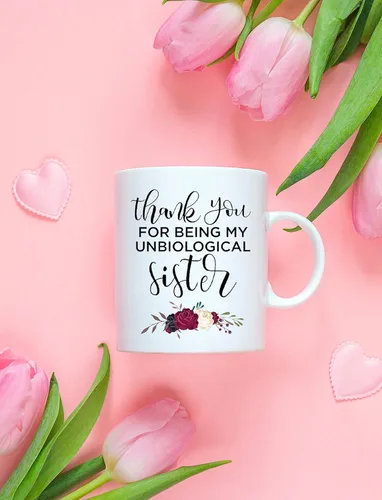 Miniatura 5 de BLUE RIBBON Taza del Día de las Hermanas, con texto en inglés "Thank You FOR BEING MY UNBIOLOGICAL Sister", divertida taza de café en caja de regalo