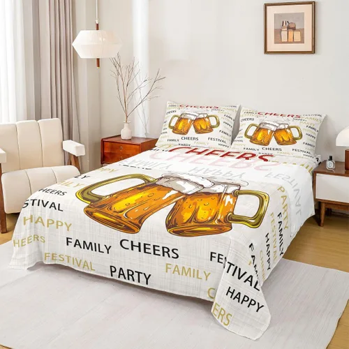 Miniatura 10 de Juego de sábanas temáticas de animación y cerveza, tamaño individual, juego de ropa de cama de 3 piezas con diseño de taza de cerveza de dibujos