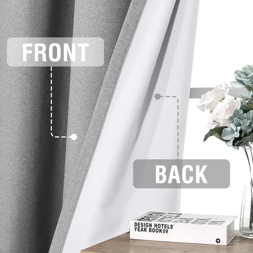 Miniatura 13 de H.VERSAILTEX - Cortinas 100% opacas con aislamiento térmico, texturizadas, de lino, con bloqueo de calor y luz completa, p/sala de estar y Roble