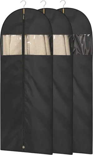 Bolsas de vestir para vestidos, bolsas de ropa de 65 pulgadas de largo para colgar ropa, paquete de 3 fundas plegables con ventana transparente para