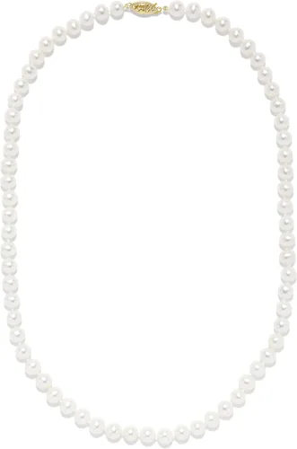 Collar de perlas blancas cultivadas de agua dulce AAAA de oro de 14 quilates con nudos de seda de 18 pulgadas, tamaño de perla y corchete de color
