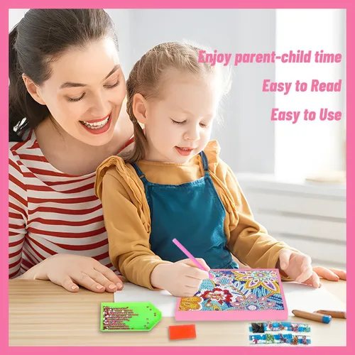 Miniatura 6 de ZUYUSUT Kits de pintura de diamantes de flores para niños con marco de madera para niñas, manualidades, diamantes de imitación por números, kits