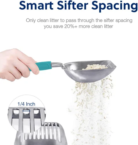 Miniatura 3 de WePet Cuchara de arena para gatos, tamiz de aleación de aluminio, pala de metal profunda, mango largo, tamizado de excrementos, levantador de heces