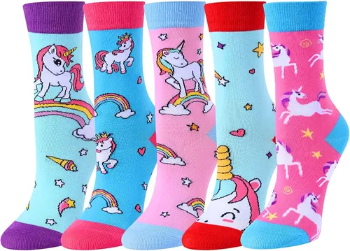 Miniatura 2 de Zmart Paquete de calcetines de animales para niñas, regalos de llama y unicornio, calcetines de corgi y pollo, 5 pares para niños