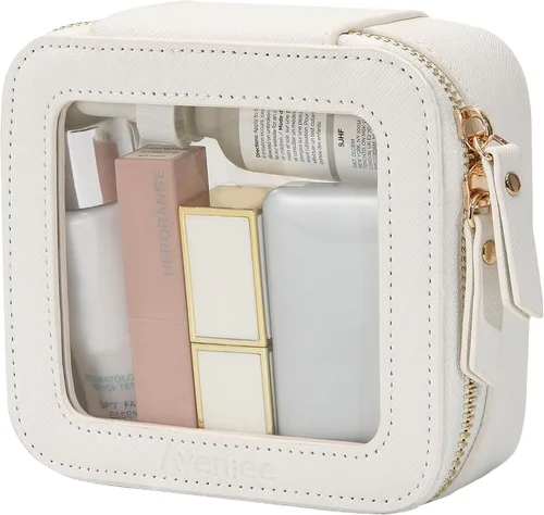 Miniatura 39 de Aveniee Organizador de bolsa de maquillaje transparente, bolsa de aseo de viaje para mujer, bolsa de cosméticos impermeable con cremalleras, Rosa