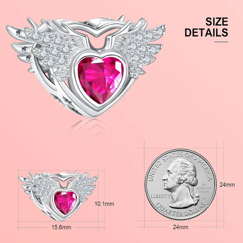 Miniatura 3 de NINGAN Birthstone Charms for Charms Bracelet, Angel Wings 925 Sterling Silver Love Heart Bead Pendant Birthday Christmas Jewelry Gift for Women