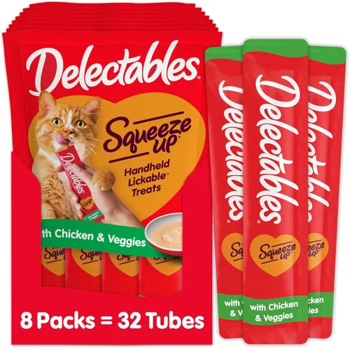 Miniatura 9 de Delectables Squeeze Up - Puré cremoso exprimible, golosinas húmedas para lamer para gatos, sin granos, sin rellenos añadidos, sin subproductos, sin