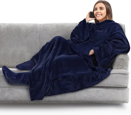 Miniatura 26 de PAVILIA Manta de forro polar con mangas, bolsillos para los pies para mujeres, hombres y adultos, manta de felpa para llevar, cálida manta