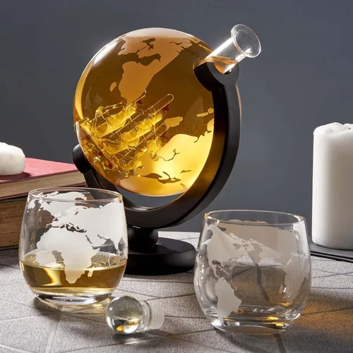 Miniatura 8 de Juego de decantadores de whisky de globo grande para hombre, 50 onzas (50.7 fl oz) con 2 vasos, regalos de cumpleaños de aniversario para él