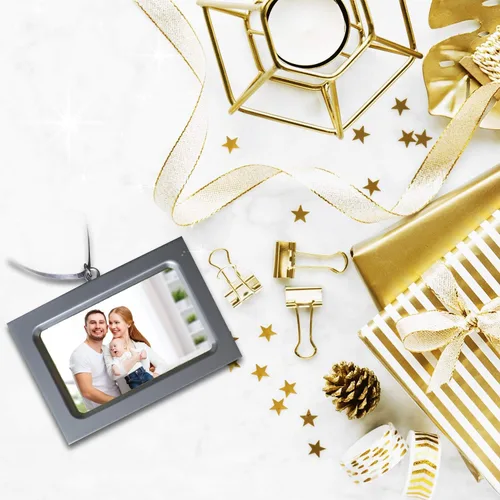 Miniatura 5 de Marco de fotos horizontal, elegante diseño plateado, juego de 4 piezas para árbol de Navidad, con capacidad para fotos de 2.75 x 1.75 pulgadas