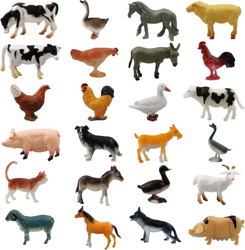24 mini figuras de animales de granja, figuras realistas, juguetes educativos para decoración de tartas