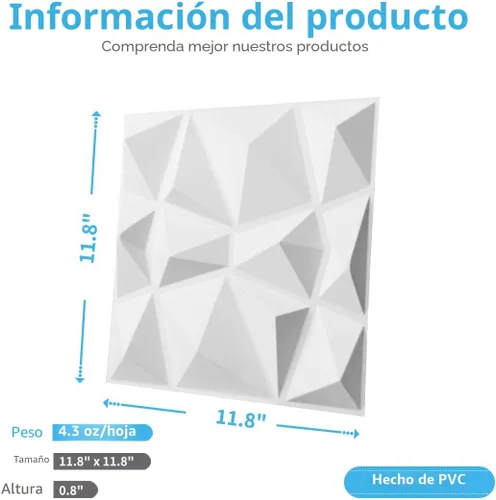 Miniatura 4 de Art3d Paquete de 33 paneles decorativos de pared de PVC de 12 x 12 pulgadas para decoración de pared interior, sala de estar, fondo de TV, Blanco