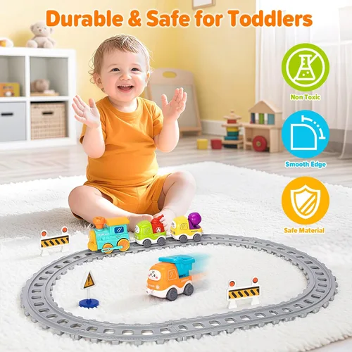Miniatura 6 de Juego de tren eléctrico para niños pequeños, juguetes realistas de tren de vapor con luces y música para niños, juguetes de camión magnético