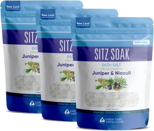 Sitz - Sal de baño (paquete de 3) para hemorroides calmante para hemorroides, sal de Epsom de grado USP, 3 bolsas de 6 libras en total con aceites