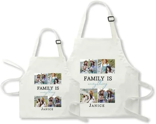 Miniatura 9 de Paquete de 2 delantales personalizados para padres e hijos, delantales ajustables con foto con nombre personalizado para cocina, cocina, hornear