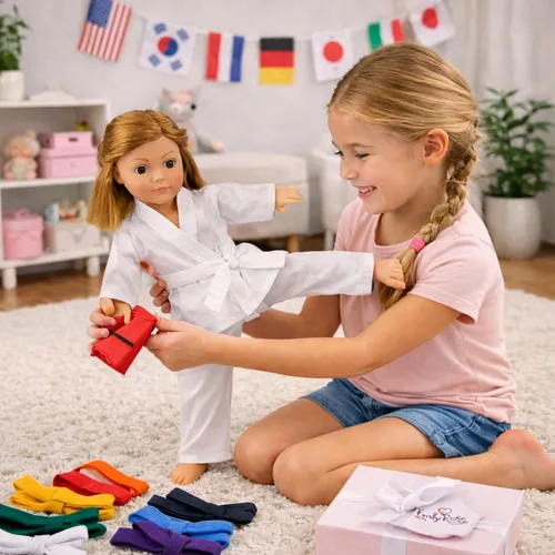 Miniatura 7 de Emily Rose - Conjunto de 11 piezas de ropa y accesorios para muñecas de taekwondo de artes marciales de 18 pulgadas con 9 cinturones