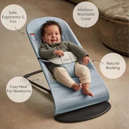 Miniatura 3 de BabyBjörn Bouncer Balance Soft, azul/gris, tejido/jersey Asiento gorila ajustable 2 en 1 para bebé y silla para niños pequeños, recién nacido a