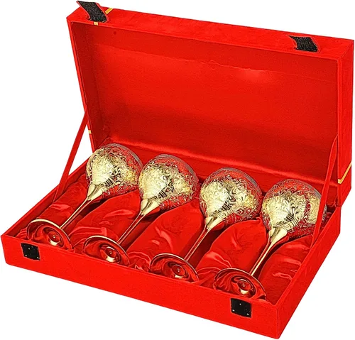 Miniatura 10 de Copas de champán de boda chapadas en oro de 24 quilates para la novia y el novio, copa de latón para comunión, cáliz de metal, regalo para parejas