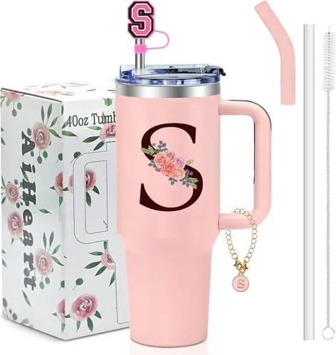 Regalos de cumpleaños para mujeres, vaso con monograma con asa, regalos personalizados para mamá, regalo con monograma para mujer, vasos