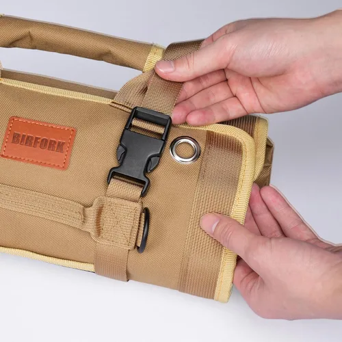 Miniatura 8 de Bolsa de herramientas enrollable, organizador de herramientas portátil resistente con 2 bolsas desmontables y 4 compartimentos, rollo de Caqui