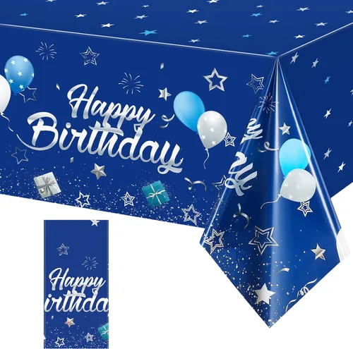 Miniatura 8 de Tegeme Suministros de Fiesta Azul Marino Manteles de Feliz Cumpleaños con Estrellas Confeti Estrellado Cubiertas de Mesa para Niños Niñas Baby Azul