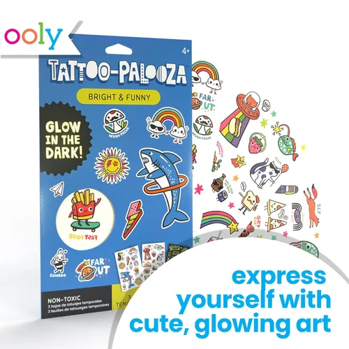 Miniatura 4 de Ooly Más de 40 tatuajes temporales que brillan en la oscuridad para niños, tatuajes temporales seguros y no tóxicos, obsequios para fiestas