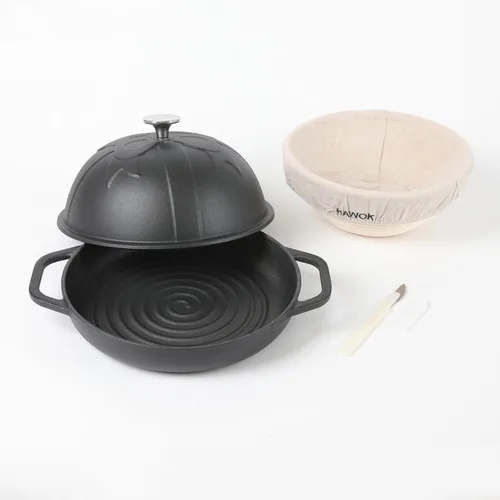Miniatura 13 de HAWOK Horno de pan de hierro fundido con tapa Cloche, diámetro 9.8 pulgadas/9.8 in, 1.5 cuartos de galón, bandeja para hornear de masa madre, Azul