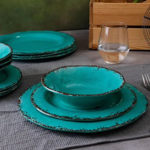 Miniatura 2 de LEHAHA Juego de Vajilla de 12 Piezas de Melamina Vintage Incluye 4 Platos de Cena, 4 Platos de Ensalada y 4 Cuencos, Servicio para 4, Vajilla