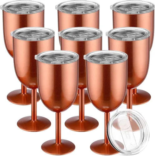 Miniatura 9 de Yinder 8 copas de vino de acero inoxidable con tallo de 12 onzas, copa de vino inoxidable con tapas, copas irrompibles con aislamiento de doble 8