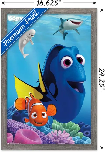 Miniatura 3 de Trends International Disney Pixar Finding Dory - Póster de pared de Dory, 14.725 x 22.375 pulgadas, versión enmarcada de madera de granero