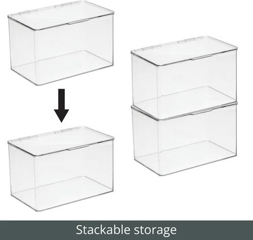 Miniatura 6 de mDesign Juego de 2 cajas de almacenamiento con tapas – Cajas de almacenamiento apilables de plástico para guardería – Práctico juego de cajas