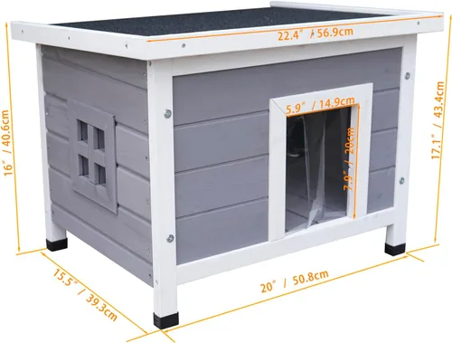 Miniatura 5 de Casa de madera maciza para gatos y perros, cabaña para mascotas al aire libre para conejos, gatitos y perros pequeños, cortina resistente al viento
