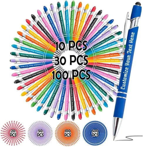 Miniatura 14 de Bolígrafos personalizados, bolígrafo grabado personalizado con punta de lápiz capacitivo, bolígrafo de tinta retráctil personalizado para escritura