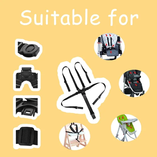 Miniatura 5 de Correa universal de arnés de 5 puntos, soporte ajustable para la mayoría de sillas altas de 5 puntos, cochecito de cochecito (negro)