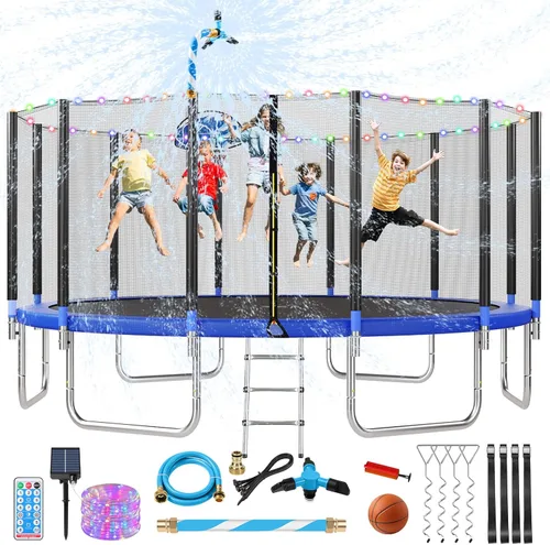 Lyromix - Cama elástica mejorada de 16 pies, 15 pies, 14 pies, 12 pies, 10 pies y 8 pies para exteriores con aro de baloncesto y red, capacidad para