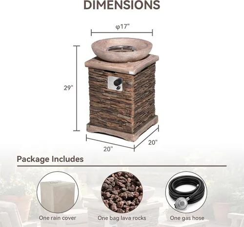 Miniatura 7 de COSIEST Mesa para fogata de propano para exteriores con base cuadrada de 20 pulgadas de piedra de repisa compacta marrón sintética y cuenco redondo