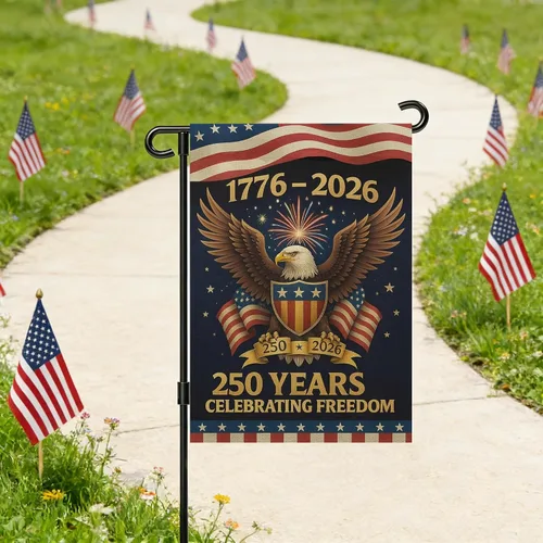 Miniatura 8 de Banderas de jardín con el 250 aniversario de Estados Unidos para exteriores, bandera de Estados Unidos del 250 aniversario 1776-2026, letrero