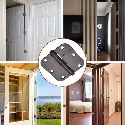 Miniatura 6 de Paquete de 6 bisagras para puerta, bisagras de bronce frotado con aceite de 3.5 x 3.5 pulgadas para madera con esquinas de radio de 5/8'', bisagras