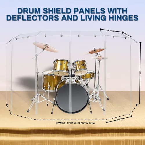 Miniatura 6 de PENNZONI Drum Shield de 4 pies con deflectores y bisagras de plástico, viene con 6 paneles de tambor, bisagras de plástico y conectores