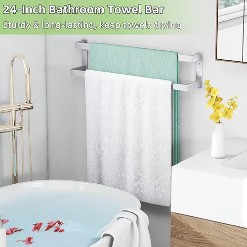Miniatura 8 de Toallero doble, toallero de 24 pulgadas para baño montado en la pared, toallero de acero inoxidable, toallero doble para toallero para pared